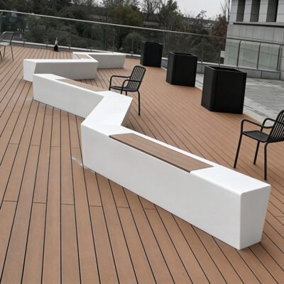1 GRCUHPC custom-shaped landscape seating with a wood-textured finish