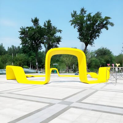 100 Creative Outdoor Bench with Hollow-Out Stainless Steel Backrest