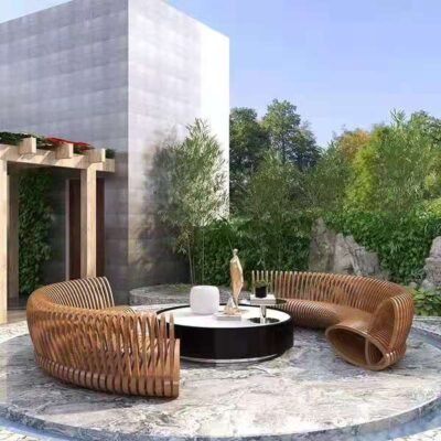 1 Creative Outdoor Bench with Hollow-Out Stainless Steel Backrest