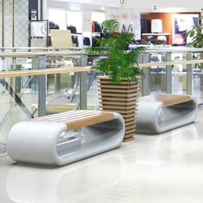 花盆座椅组合主图4 Creative Fiberglass Planter-Seat Combination with Wood-Grain Finish