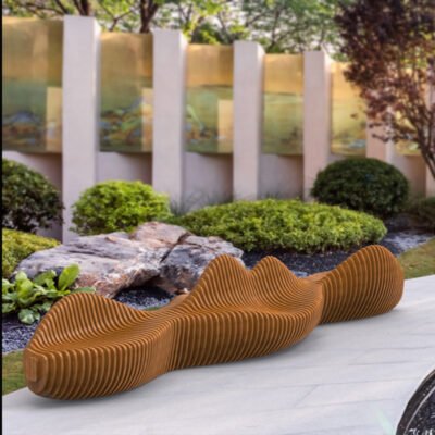 4米切片木椅主图 Outdoor Art Bench Made of Wood Slices
