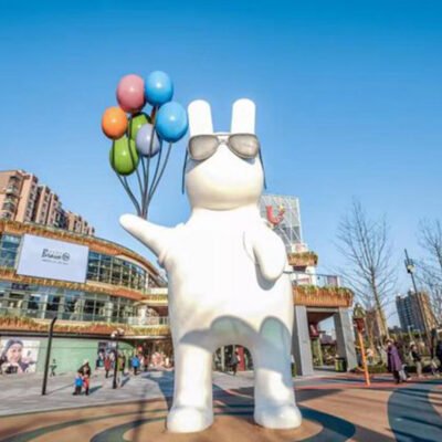 兔雕塑主图sku8 Fiberglass Rabbit Balloon Sculpture – Landscape OrnamentDecor
