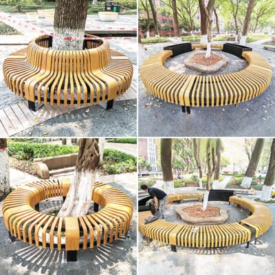 10 Creative Stainless Steel Outdoor Landscape Bench & Tree-Surround Seating