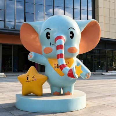 Fiberglass Cartoon Elephant Sculpture Animal Ornament