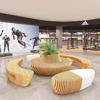 reative Unique Shaped Wood Slices Seating & Planter Combination