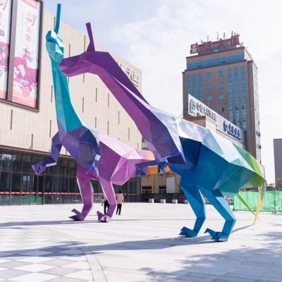 恐龙雕塑主图 Stainless Steel Dinosaur Sculpture – Outdoor Plaza Ornament