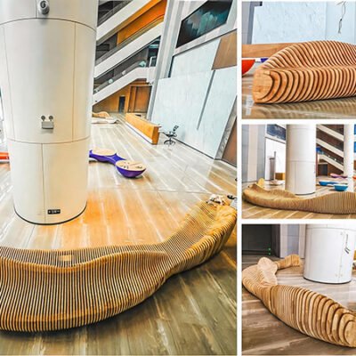Shopping Mall Special-shaped Seating with Wood Slice Design – Project Cases