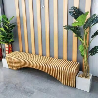 Artistic Leisure Bench with Long Wooden Slats