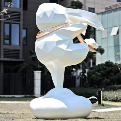 Fiberglass Rabbit & Cloud Sculpture with Cut-Surface Design