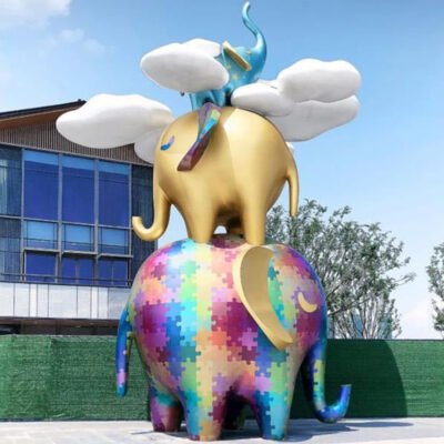Painted Fiberglass Cartoon Elephant Sculpture – Decorative Animal Landscape Ornament