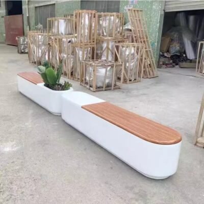 2 Fiberglass & Anti-Corrosive Wood Bench Planter Combination