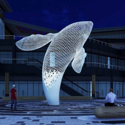 Stainless Steel Openwork Whale Sculpture – Unique Landscape Ornament