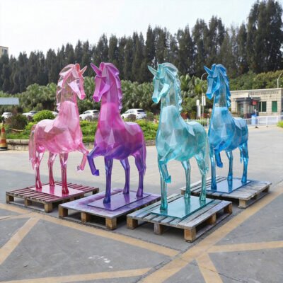 4 Transparent Resin Colorful Horse Sculpture