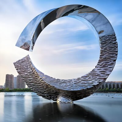 1 Stainless Steel Mirror Polished Ring Sculpture for Water Feature