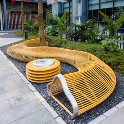 Outdoor Sculptural Seating, Stainless Steel Cutout Bench