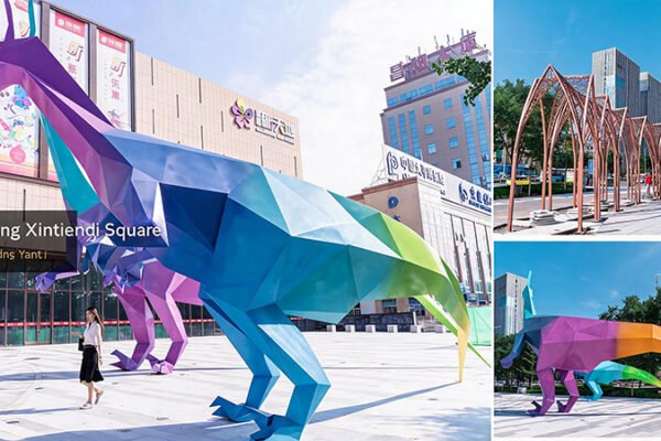 Large Stainless Steel Dinosaur Sculptures for Shopping Malls & Plazas – Project Cases