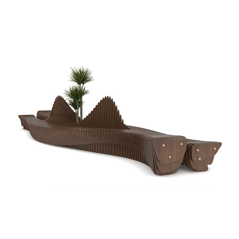 Custom-Shaped Wooden Sliced Bench – Public Art Landscape Seating