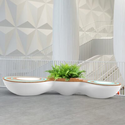 Fiberglass Curved Bench With Integrated Planter