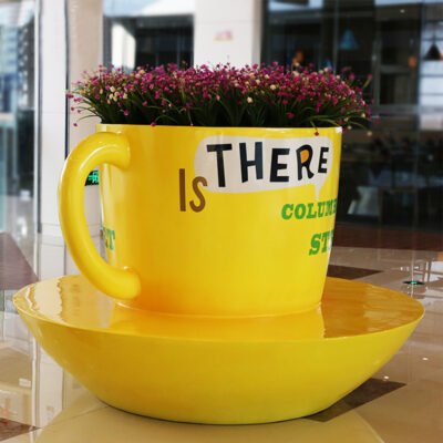 Giant Coffee Cup Fiberglass Planter Sculpture