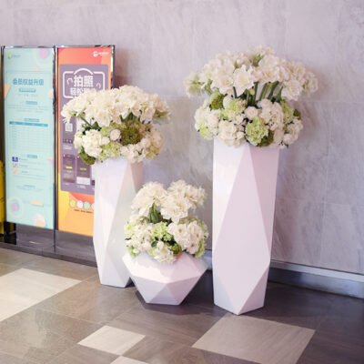 切面花盆组合主图 Modern Polyhedron Fiberglass Flower Pot For Mall