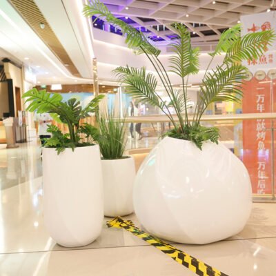 Modern Round Fiberglass Planter For Mall Atrium