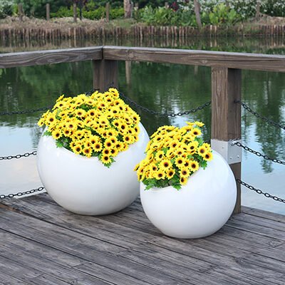 主图4 Slanted‑Opening Sphere Fiberglass Outdoor Planter Set