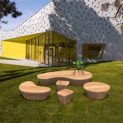 Fiberglass Wood‑Grain Modular Bench Set