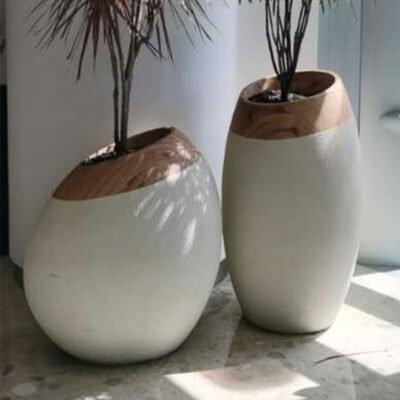 3 White Oval Fiberglass Floor Vase For Office