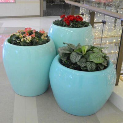 Round Drum Fiberglass Planter For Mall Lobby