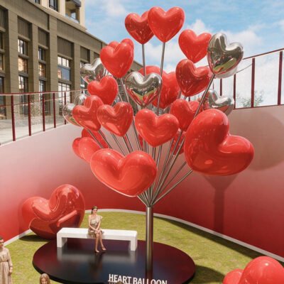 2 Outdoor Fiberglass Heart Theme Sculpture