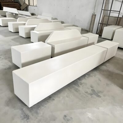 2 GRC / GFRC Modular Geometric Bench & Cube Stool Set