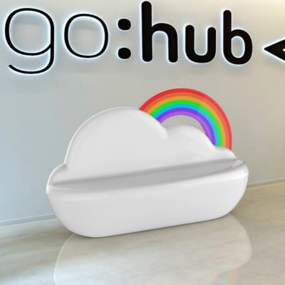 云朵座椅主图 Fiberglass Cloud‑Shaped Bench With Rainbow