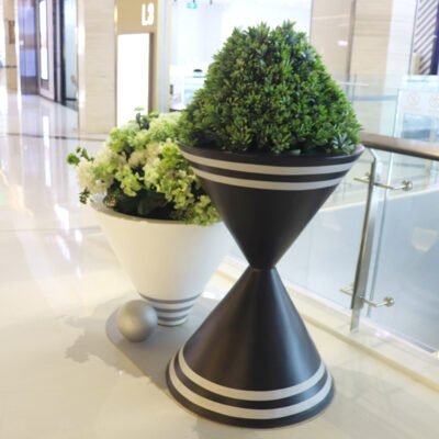 Hourglass‑Shape Striped FRP Planter Set