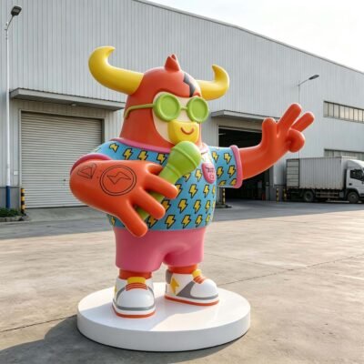3 Custom Fiberglass Cartoon Ox Mascot Sculpture
