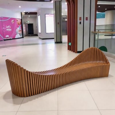 Curved Sliced Parametric Wood Bench For Mall Lobby & Atrium