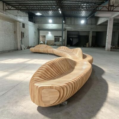 4 Extra‑Long Wave Sliced Parametric Wood Bench
