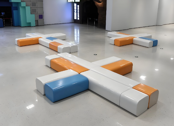 Modular FRP Public Bench | Custom Color Interchangeable Seating for Commercial Space